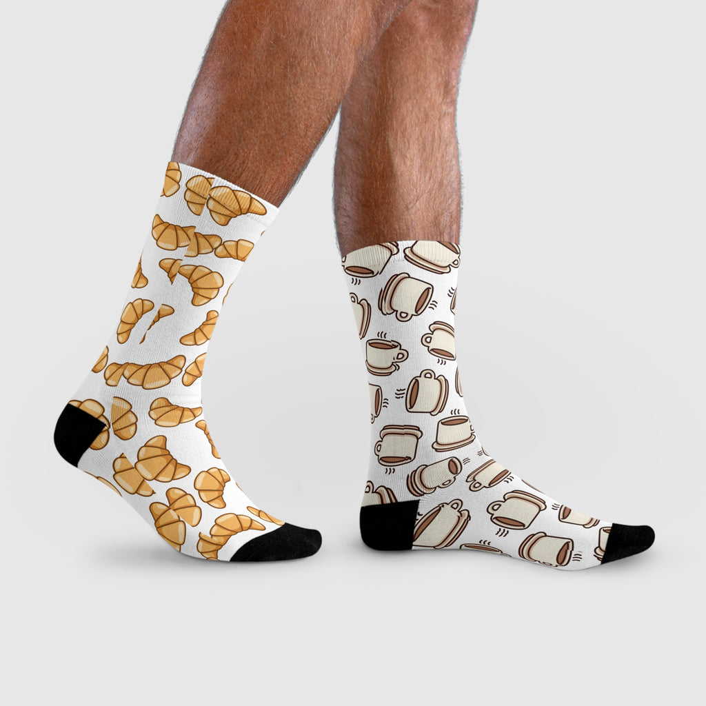 Odd Socks, Same Vibe - Coffee & Croissant Crew Socks