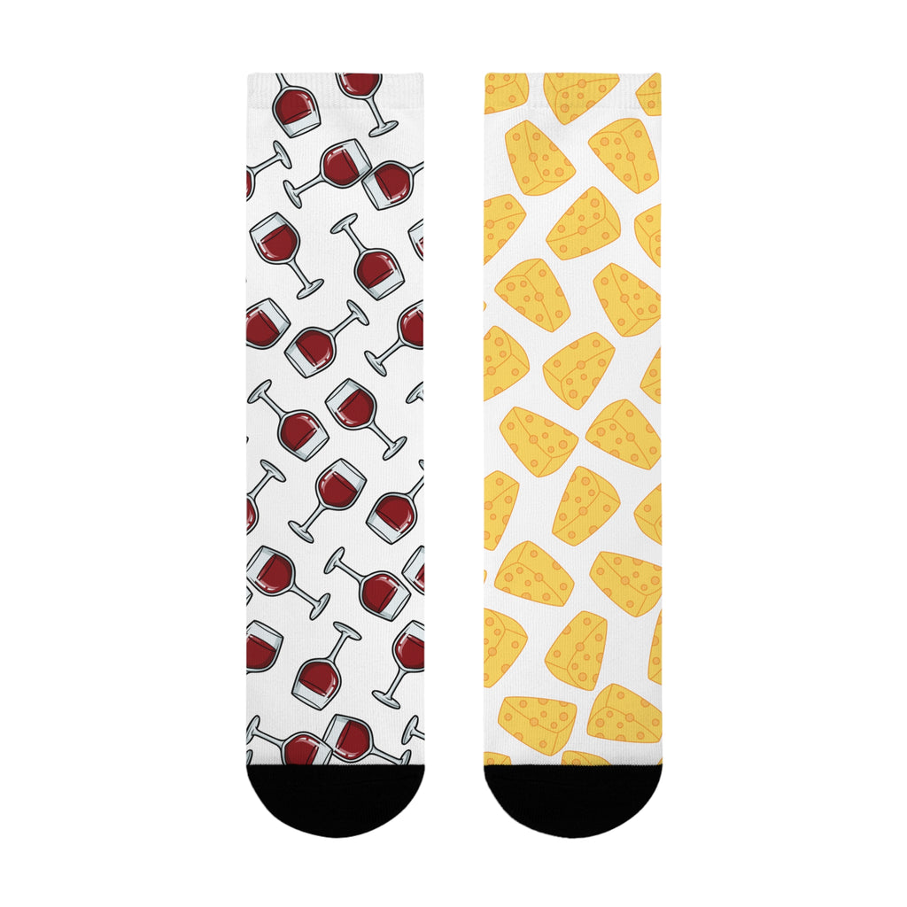 Odd Socks, Same Vibe - Wine & Cheese Crew Socks