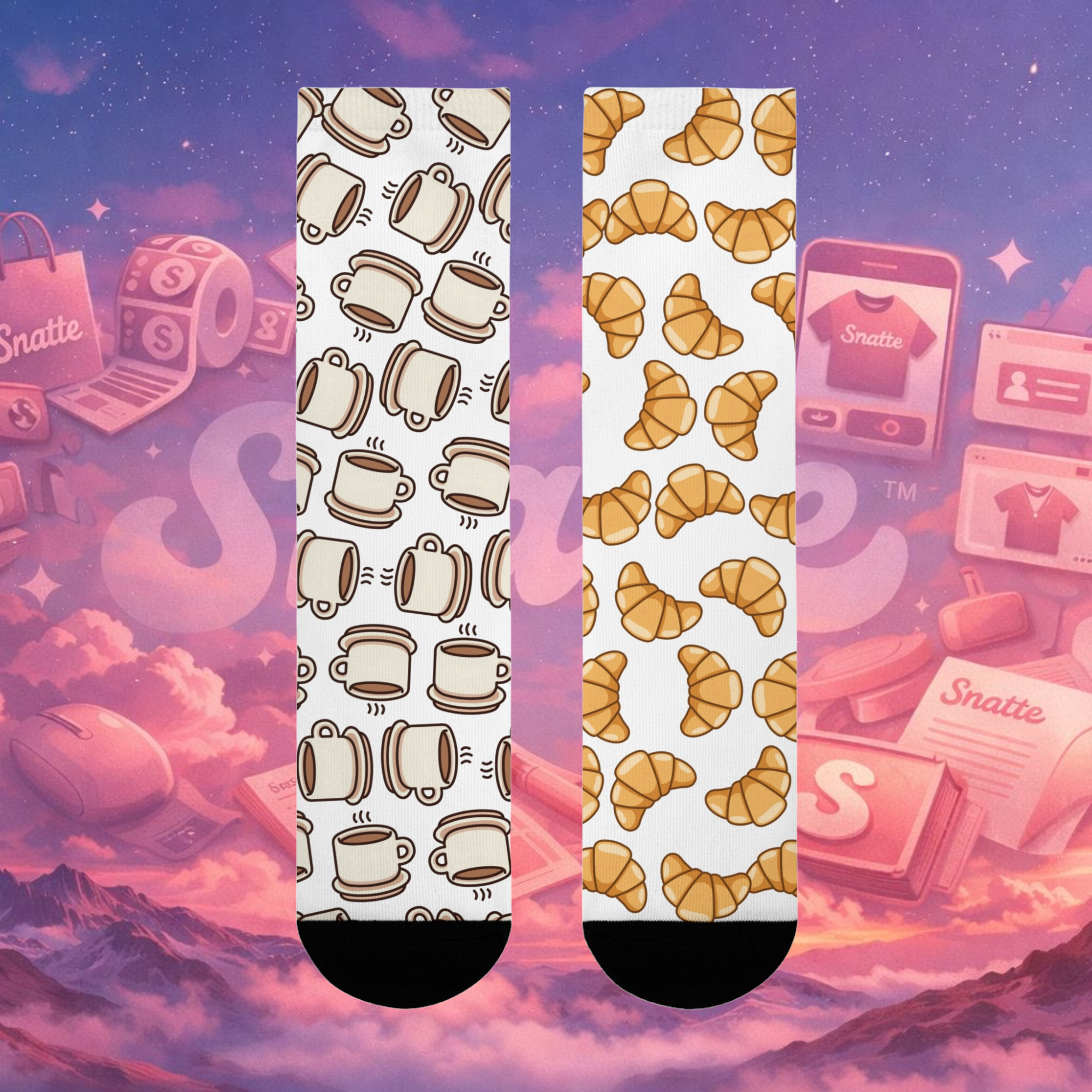 Odd Socks, Same Vibe - Coffee & Croissant Crew Socks