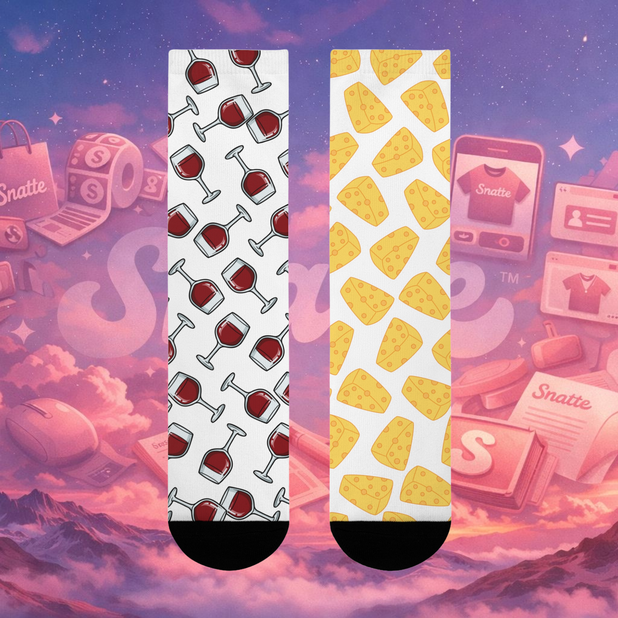 Odd Socks, Same Vibe - Wine & Cheese Crew Socks