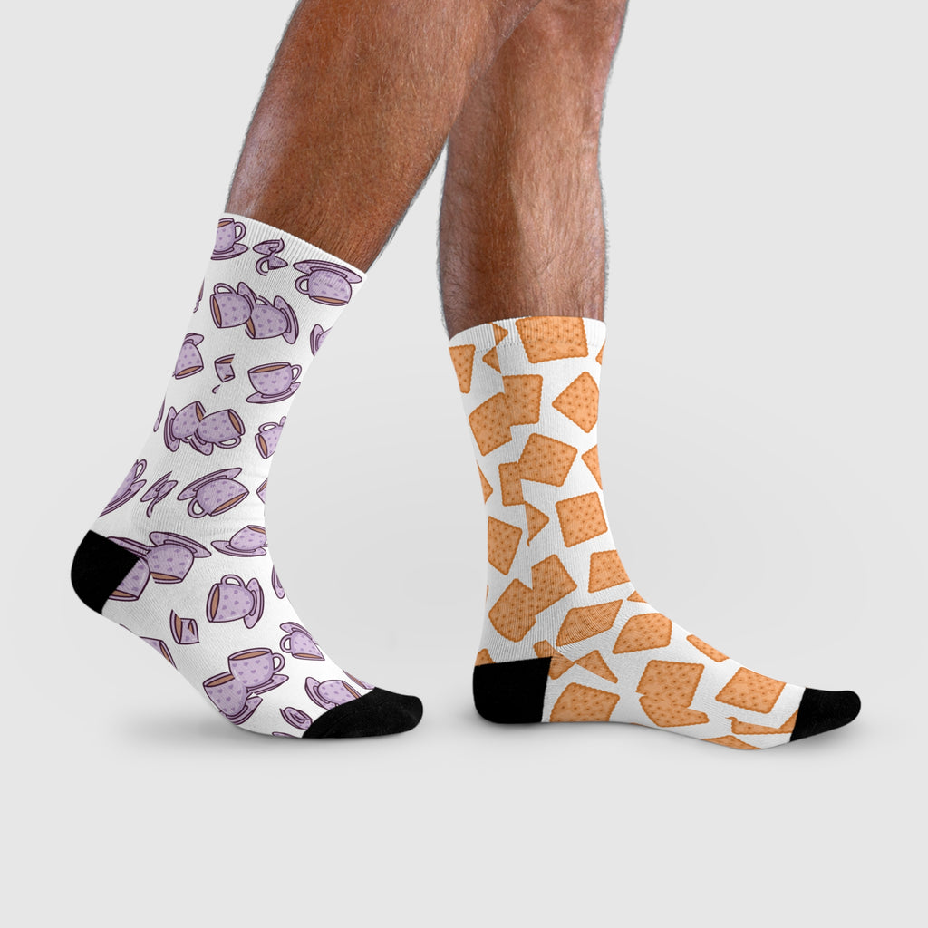 Odd Socks, Same Vibe - Tea and Biscuits Crew Socks