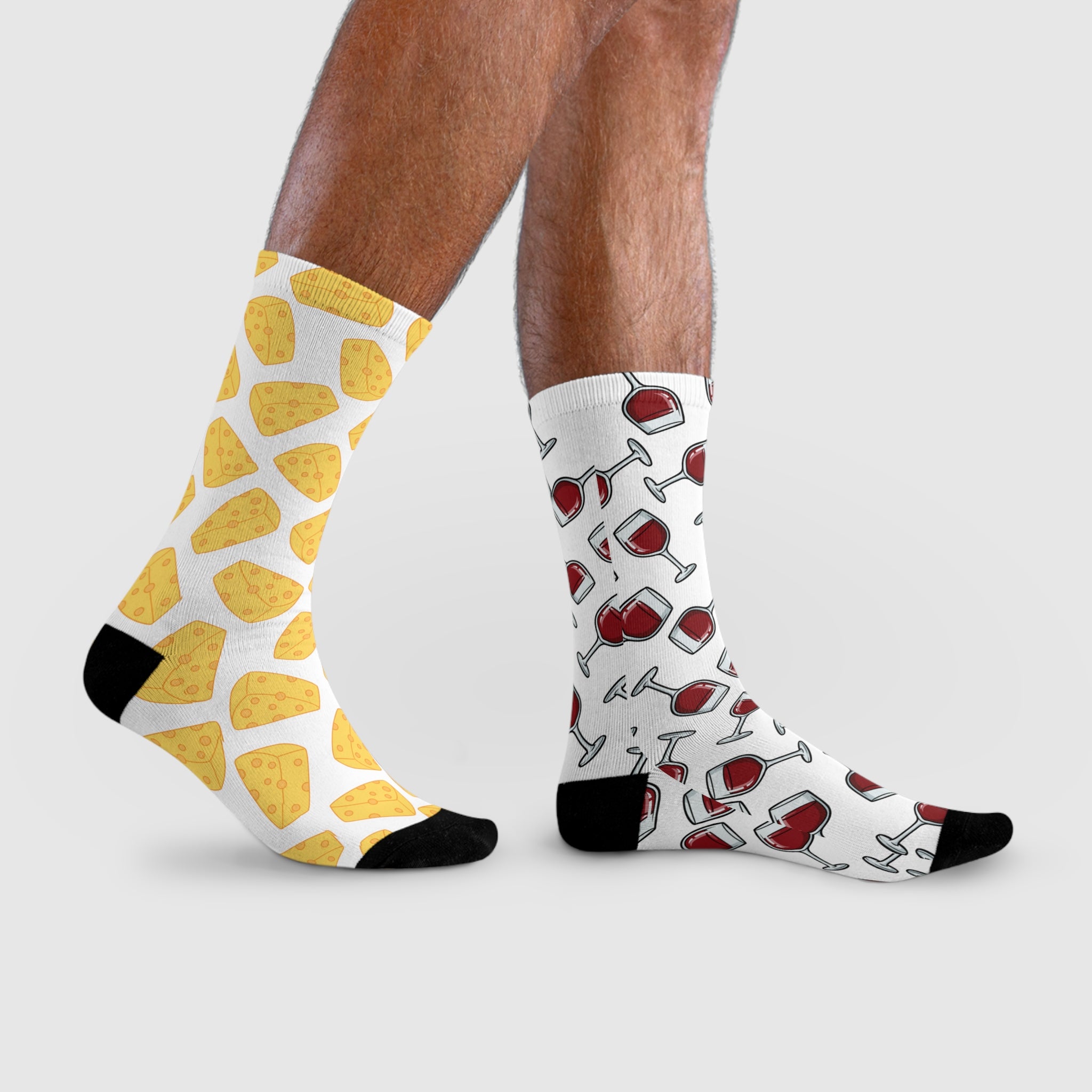 Odd Socks, Same Vibe - Wine & Cheese Crew Socks